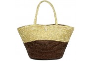 Straw Tote: Woven Wheat Straw Tote - 2 Tones - Brown - BG-R11053BN 